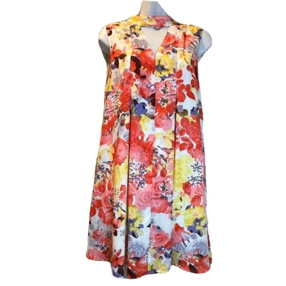 Floral Swing Coral Mini Dress with Tie Back Neck size medium fully lined